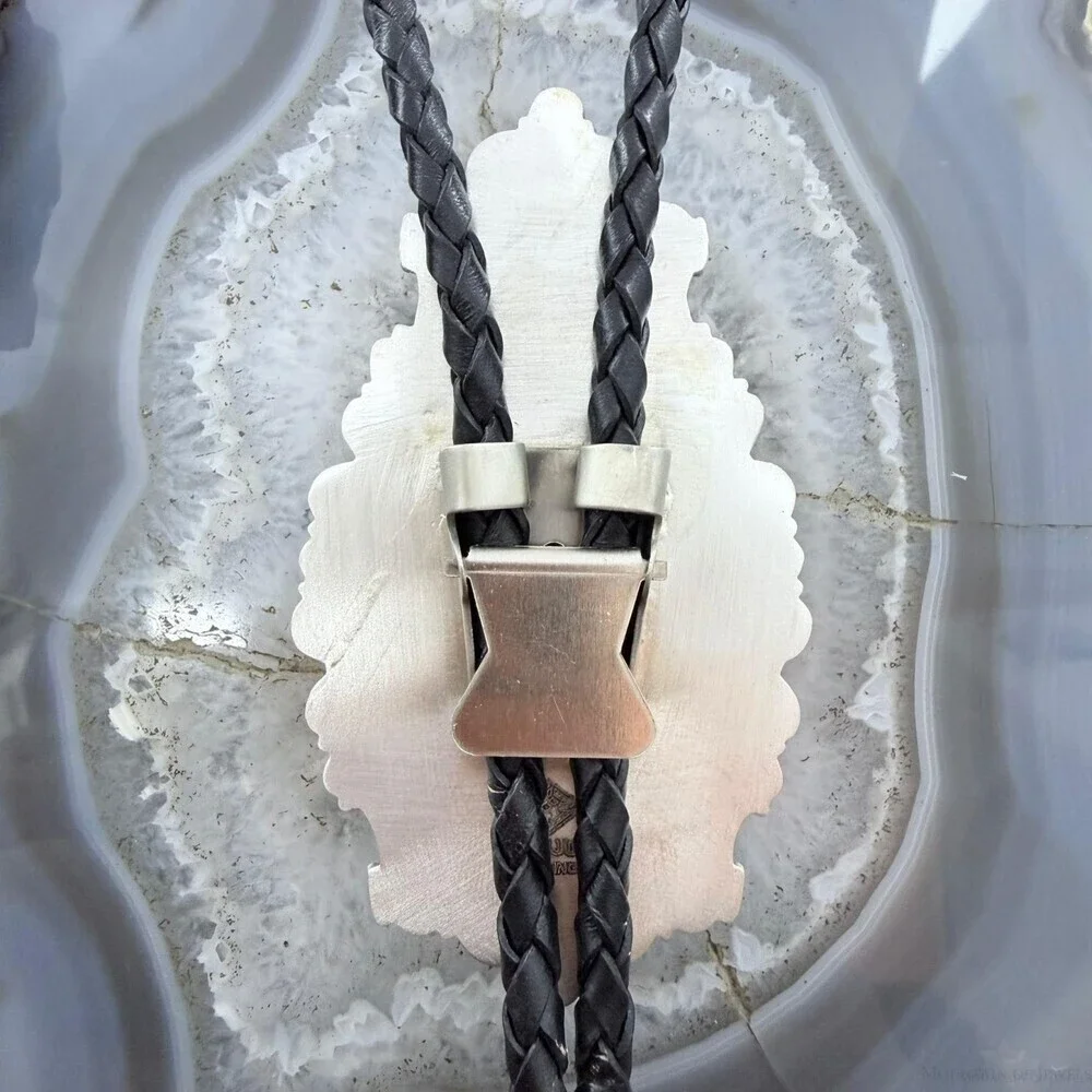 Sterling Silver Southwestern Style Large Snake Skin Jasper Bolo Tie For Men